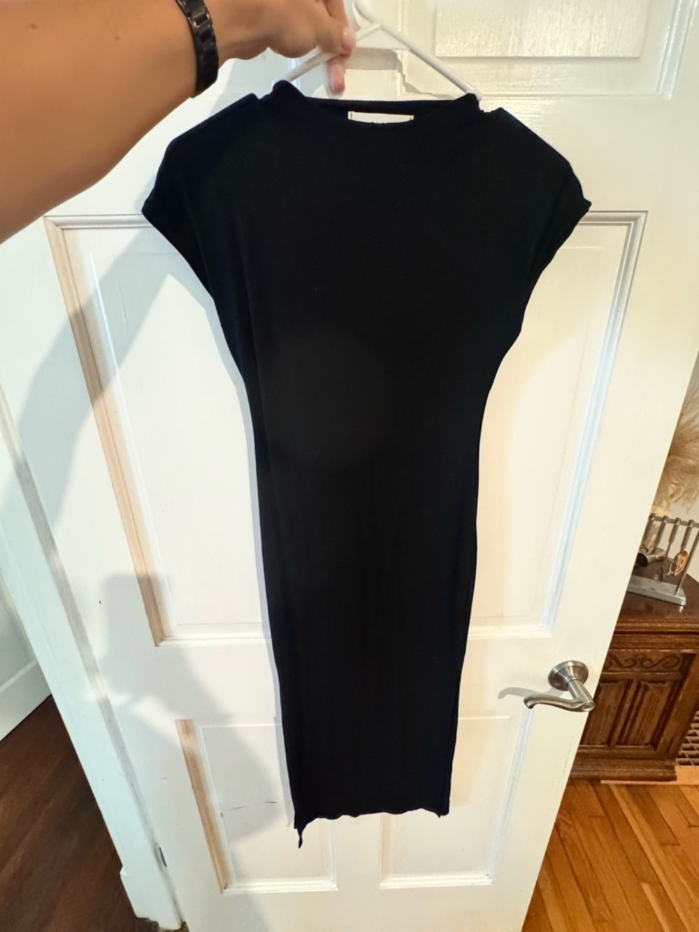 Classic Black Cap-Sleeve Midi Dress
